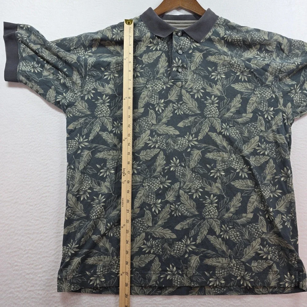 Cutter & Buck Mens Large‎ Gray Pineapple Palm Leaf Print Cotton Blend Polo Shirt